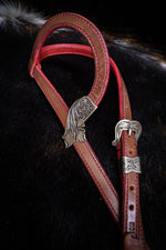 Load image into Gallery viewer, Loop Ear Bridle with Cast Bronze Hardware and Red Accents
