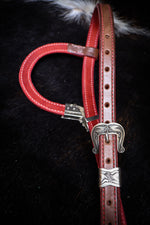 Load image into Gallery viewer, Loop Ear Bridle with Cast Bronze Hardware and Red Accents
