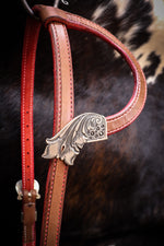 Load image into Gallery viewer, Loop Ear Bridle with Cast Bronze Hardware and Red Accents
