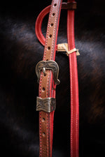 Load image into Gallery viewer, Loop Ear Bridle with Cast Bronze Hardware and Red Accents
