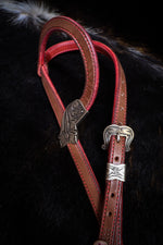 Load image into Gallery viewer, Loop Ear Bridle with Cast Bronze Hardware and Red Accents
