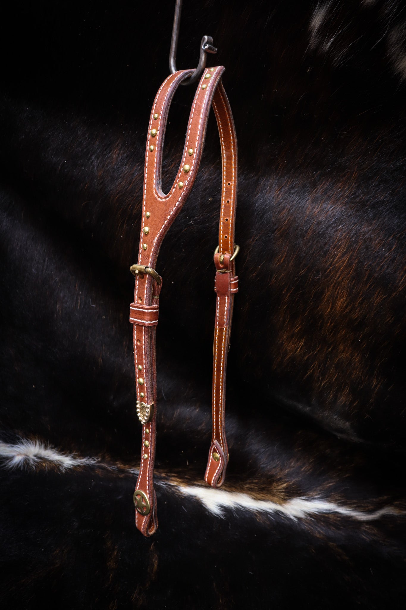 Shaped Ear Bridle with Brass Hardware and Dots