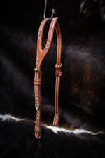 Load image into Gallery viewer, Shaped Ear Bridle with Brass Hardware and Dots
