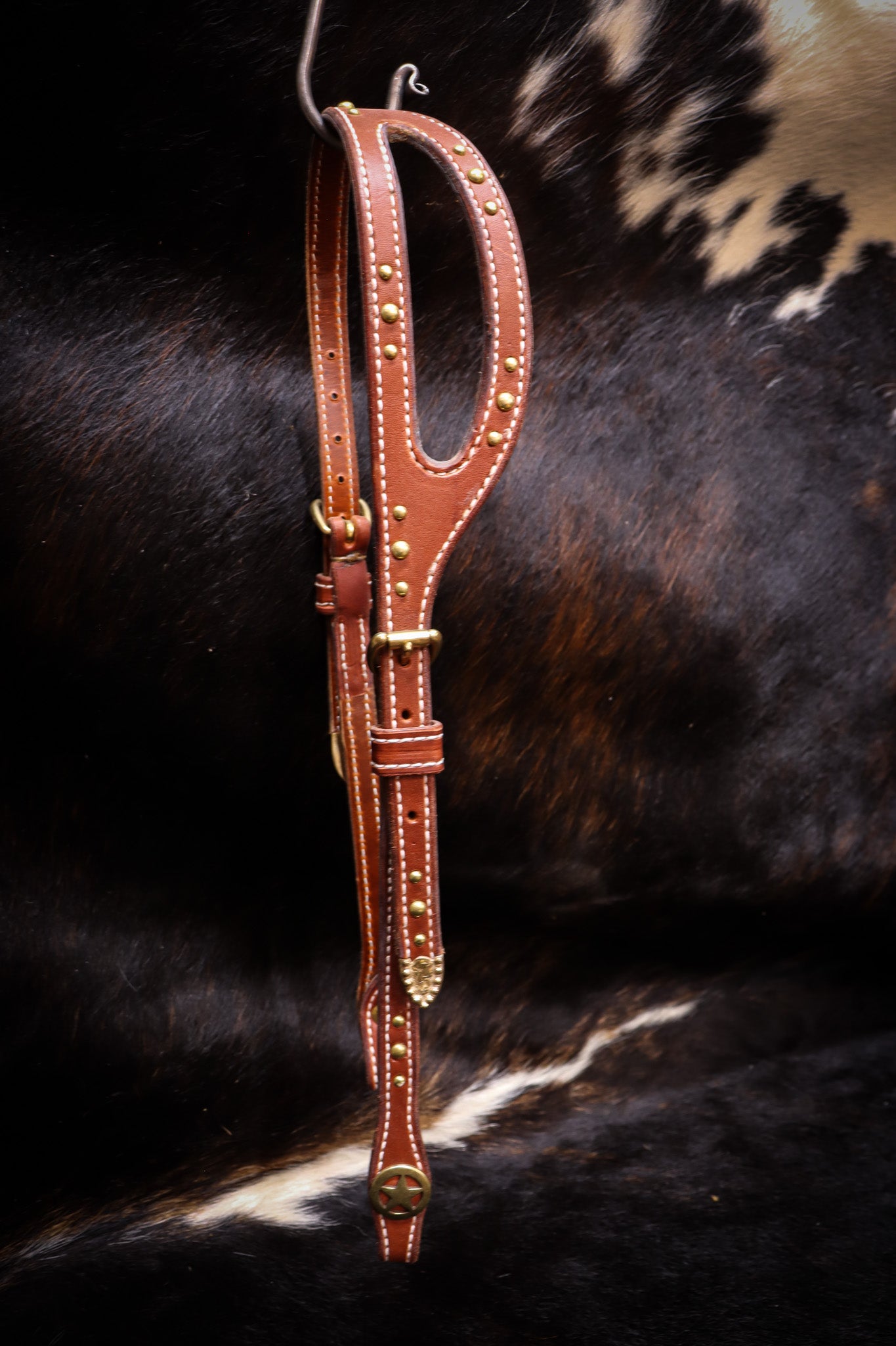 Shaped Ear Bridle with Brass Hardware and Dots