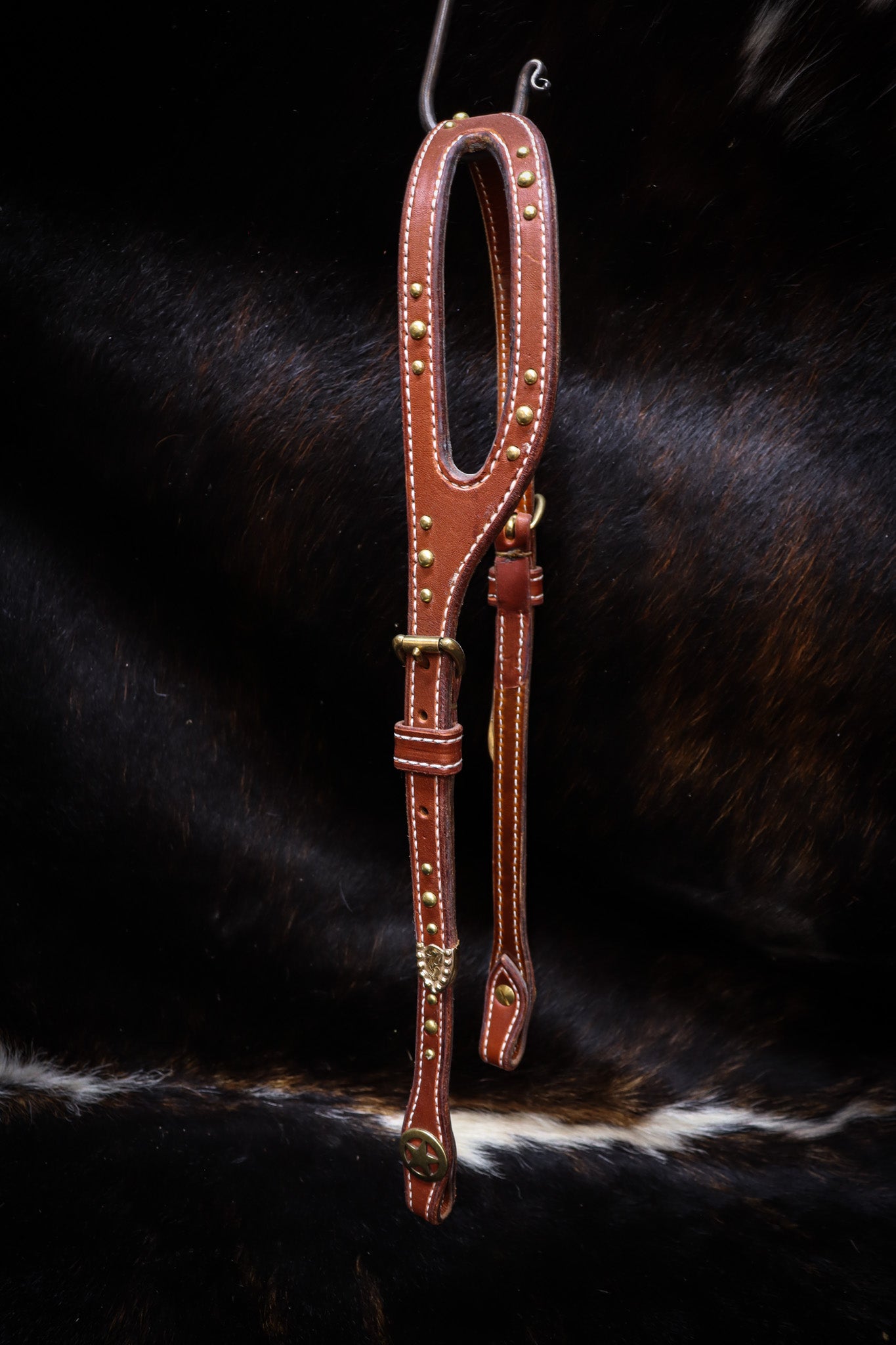 Shaped Ear Bridle with Brass Hardware and Dots