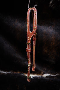 Shaped Ear Bridle with Brass Hardware and Dots