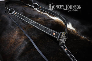 Black Leather Hand Tooled Breast Collar