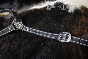 Black Leather Hand Tooled Breast Collar