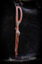 Load image into Gallery viewer, Shaped Ear Bridle with Cast Bronze Hardware and Decorative Dots
