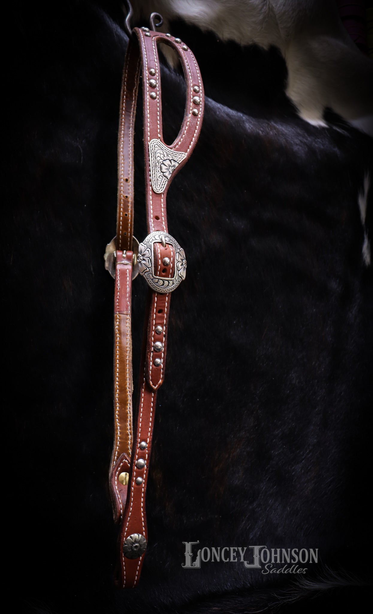 Shaped Ear Bridle with Cast Bronze Hardware and Decorative Dots