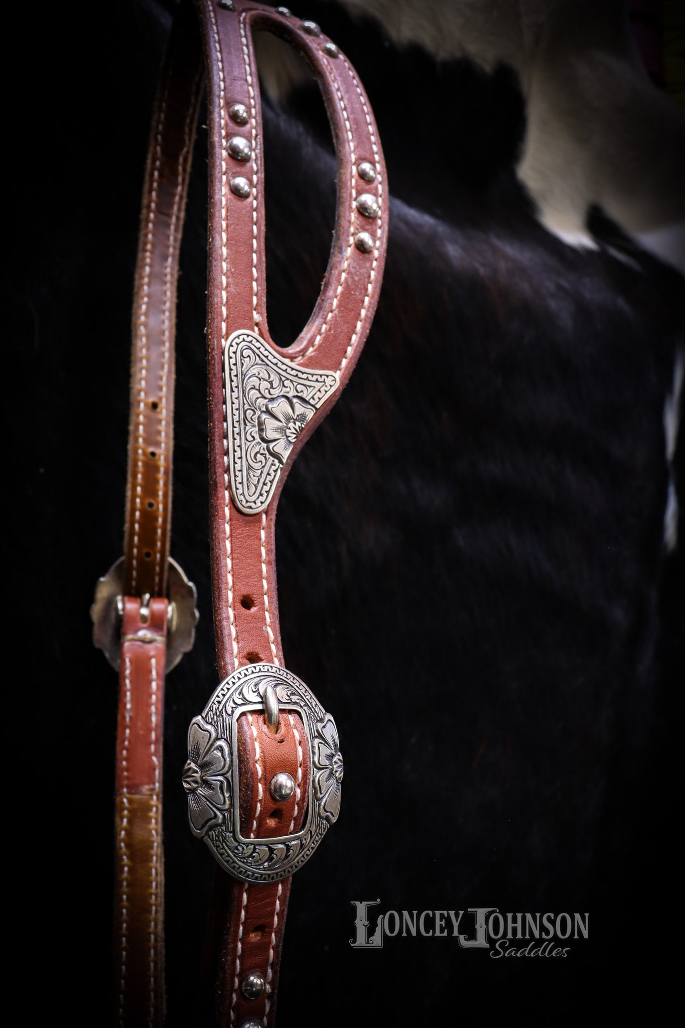 Shaped Ear Bridle with Cast Bronze Hardware and Decorative Dots