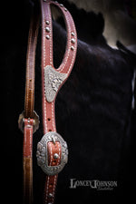 Load image into Gallery viewer, Shaped Ear Bridle with Cast Bronze Hardware and Decorative Dots
