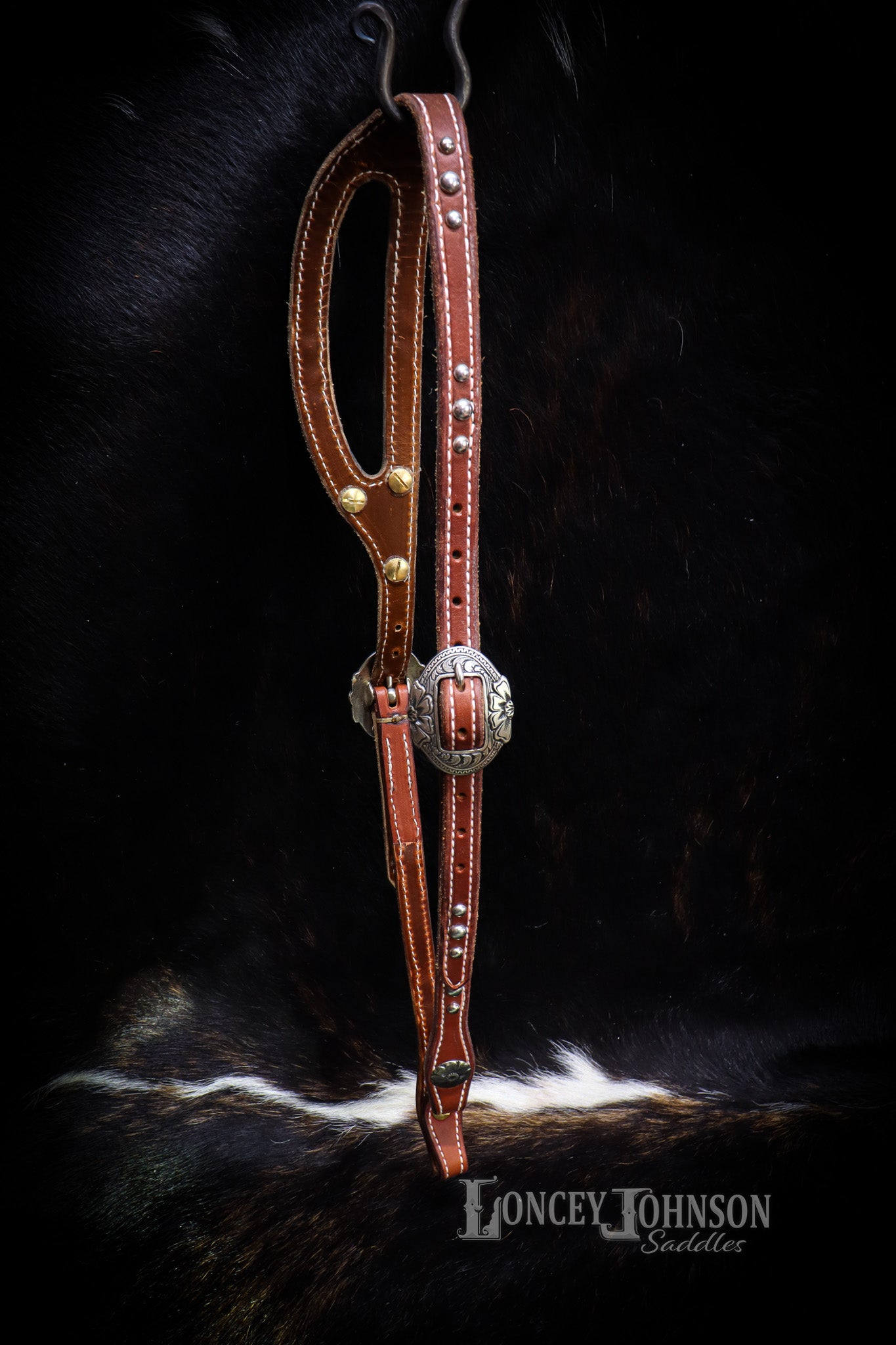 Shaped Ear Bridle with Cast Bronze Hardware and Decorative Dots