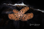 Load image into Gallery viewer, Tooled Dove Wing Spur Straps
